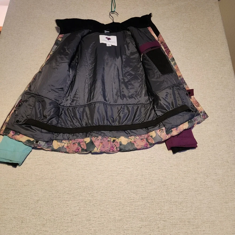 Obermeyer Ski Jacket Kids Teen XL 18 Purple Floral Camo Hooded Insulated